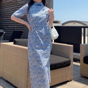 Handmade Blue Floral Qipao
